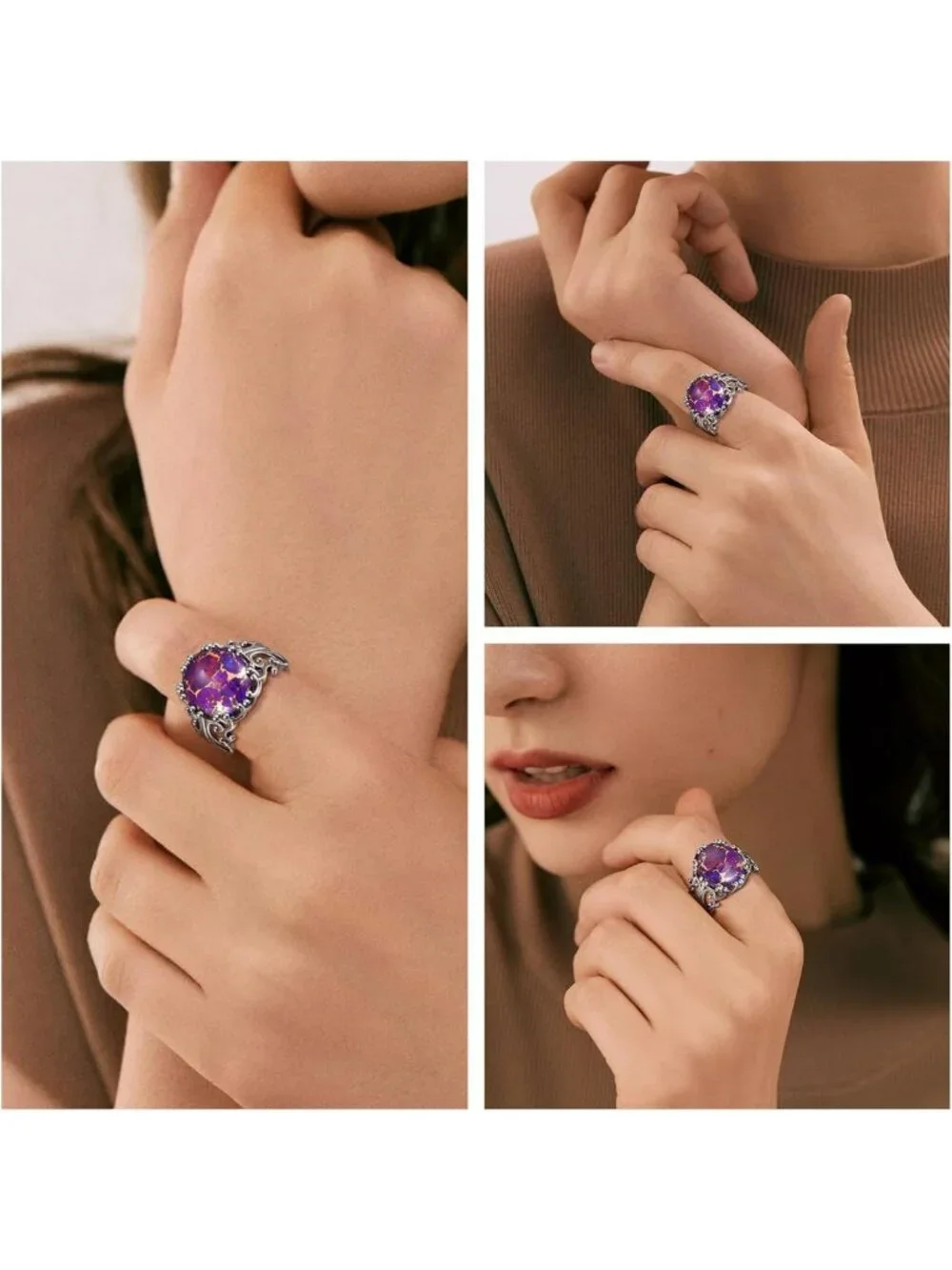 Turquoise Adjustable Ring for Women - Vintage 925 Sterling Silver Filigree